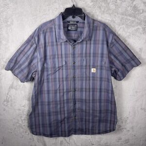 Carhartt Shirt Mens 2XL Blue Plaid Rugged Flex Relaxed Fit Workwear Button‎
